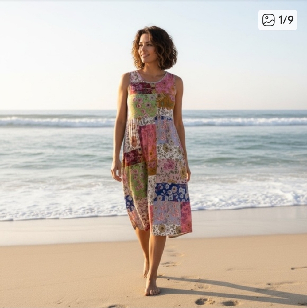 Johnny Was Cosmo Patchwork Tea Length Tank Dress - Picture 3 of 11